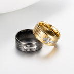 Anillo de Cruz Grabado "Fe y Fuerza" Estilo Moderno