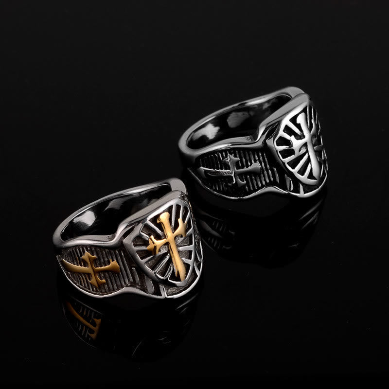 Anillo de Protección Divina Escudo de Cruz Estilo Moderno