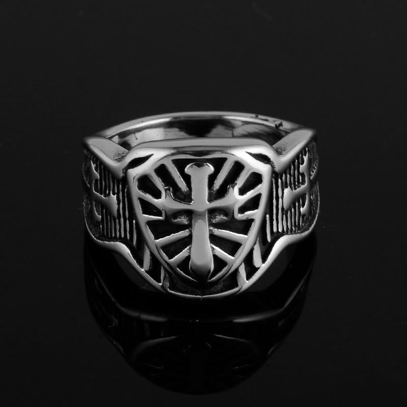 Anillo de Protección Divina Escudo de Cruz Estilo Moderno