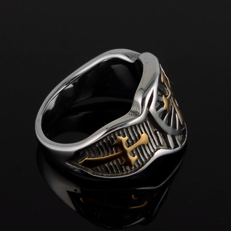 Anillo de Protección Divina Escudo de Cruz Estilo Moderno