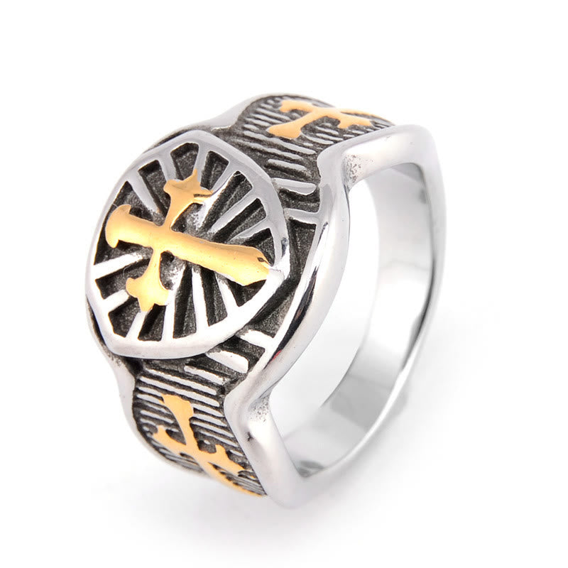 Anillo de Protección Divina Escudo de Cruz Estilo Moderno