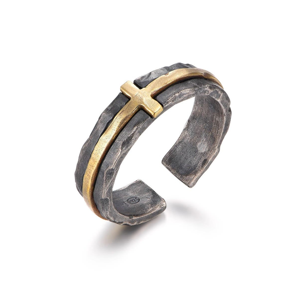 Anillo de Cruz Bendecida de Elegancia Rústica Estilo Clásico