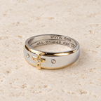 Modern Style Two-tone Gold Cross Alloy Ring(Made in Holy Land)