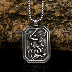 Collar de Acero Inoxidable con Dije "San Miguel Arcángel Protégenos" Estilo Retro
