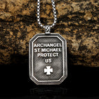 Collar de Acero Inoxidable con Dije "San Miguel Arcángel Protégenos" Estilo Retro