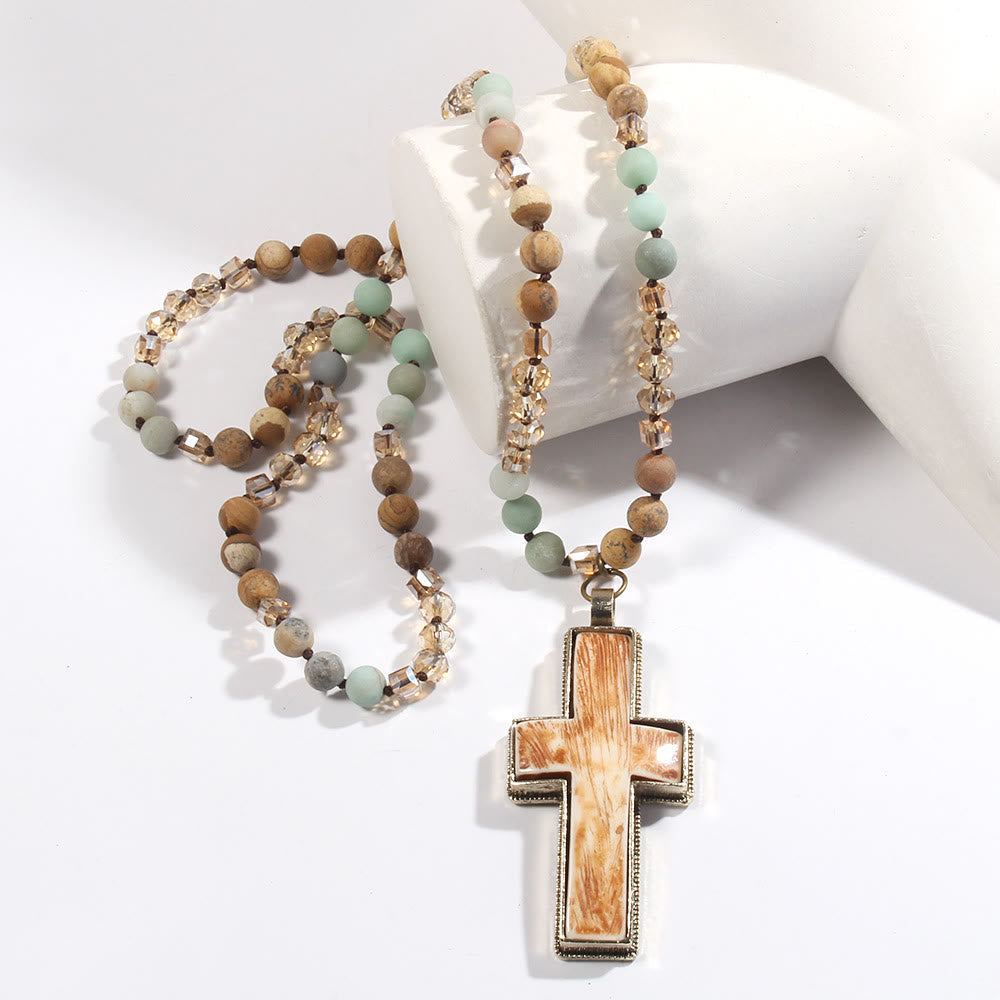 Collar de Cruz de Cuentas de Devoción Elegante Estilo Clásico