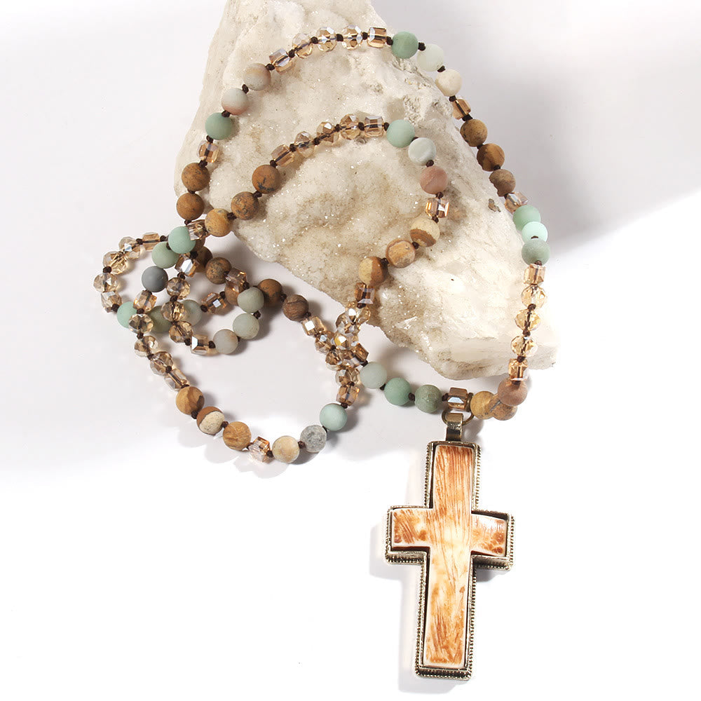 Collar de Cruz de Cuentas de Devoción Elegante Estilo Clásico