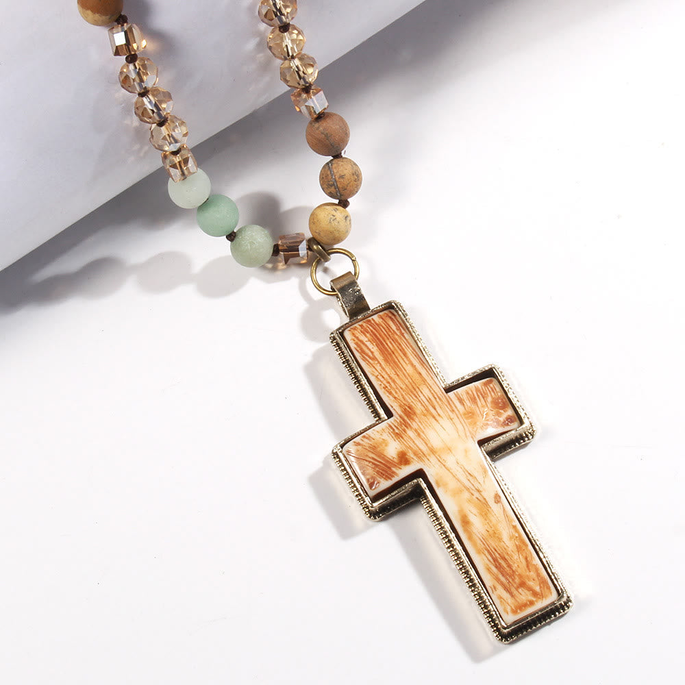 Collar de Cruz de Cuentas de Devoción Elegante Estilo Clásico