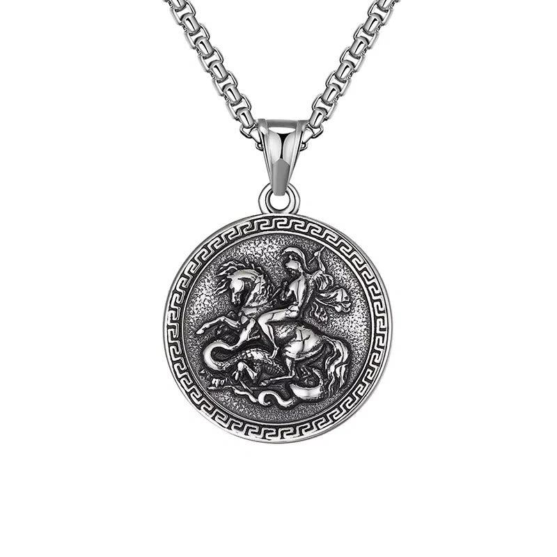 Collar con Dije de San Jorge Vencedor del Dragón Estilo Clásico