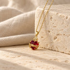 Modern Style Crafted Red Gemstones Sacred Heart of Jesus Pendant