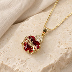 Modern Style Crafted Red Gemstones Sacred Heart of Jesus Pendant