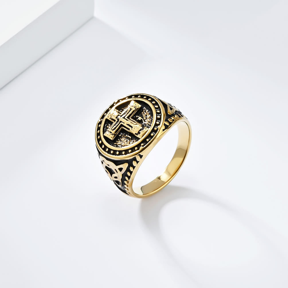 Anillo Sello de Cruz de Cruzado Medieval Estilo Vintage