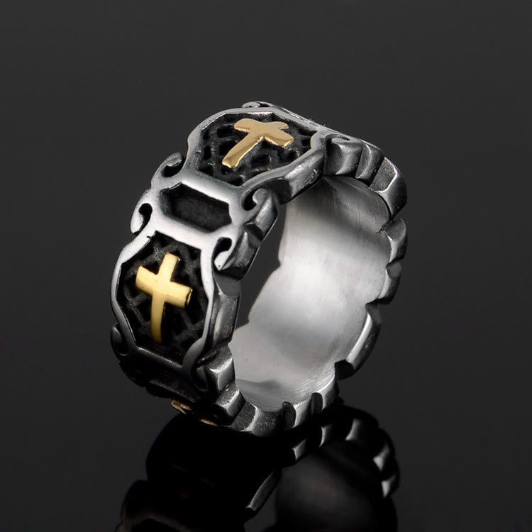 Anillo con Patrón de Cruz Sagrada Estilo Moderno