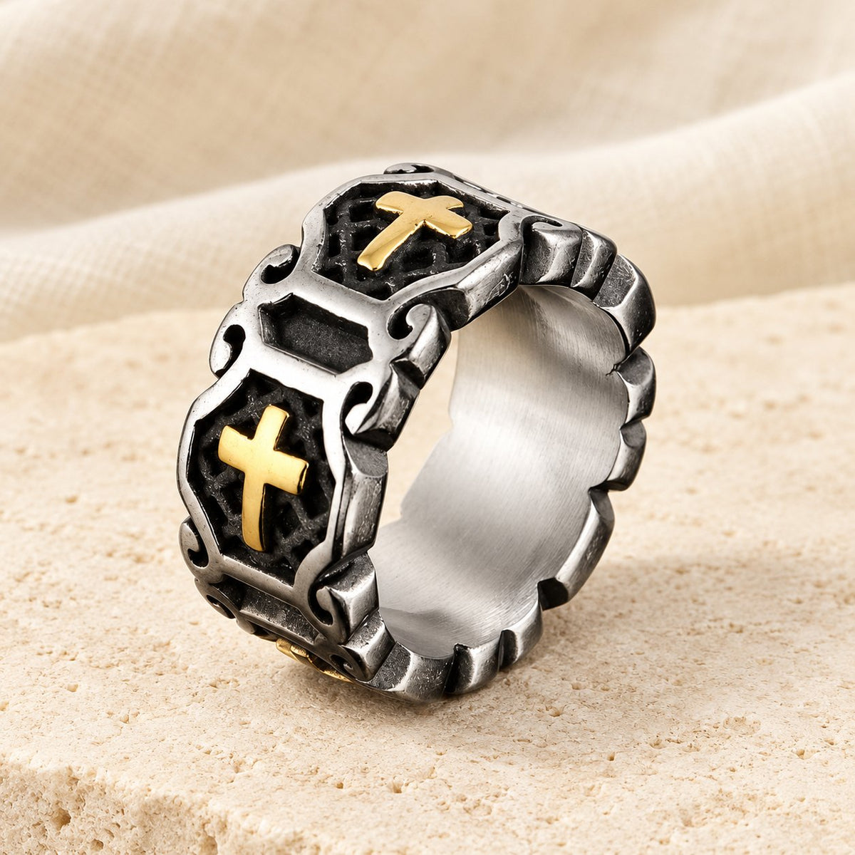 Modern Style Sacred Cross Pattern Ring