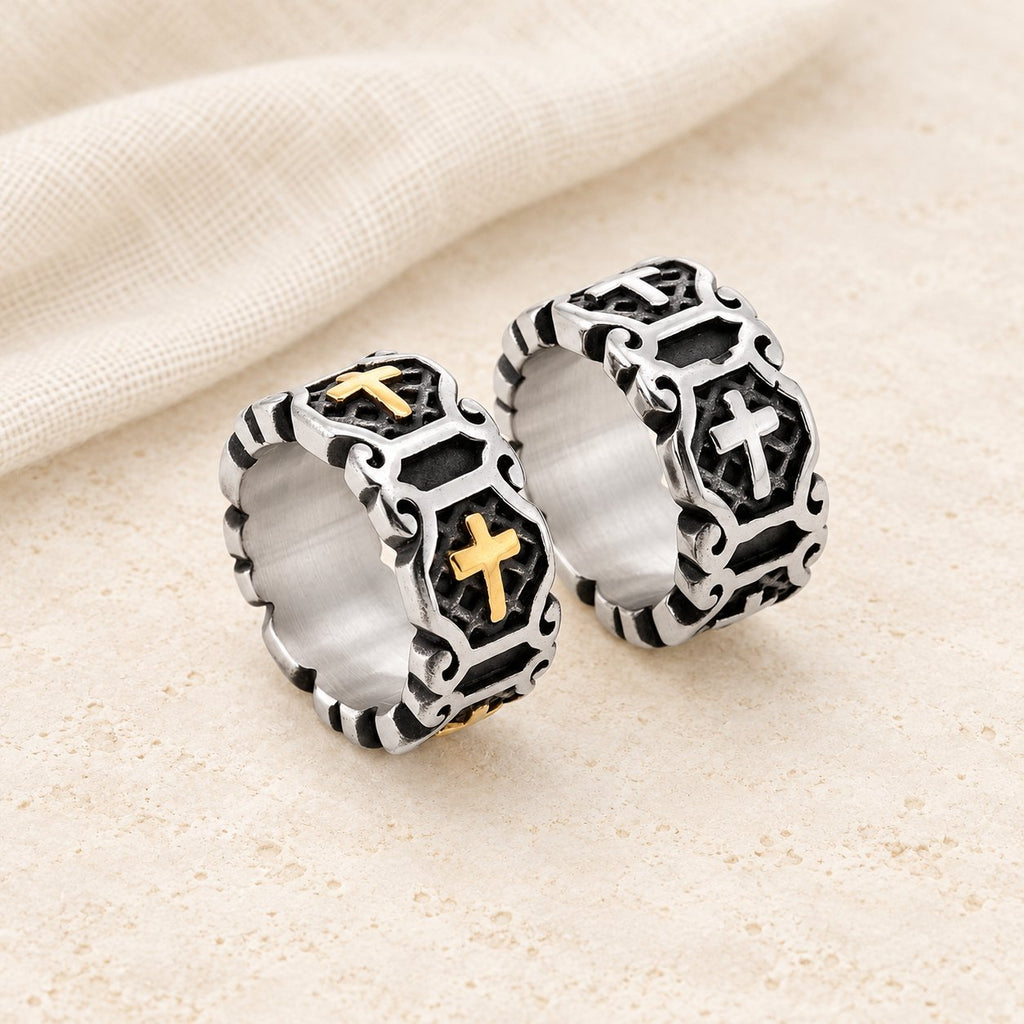 Modern Style Sacred Cross Pattern Ring