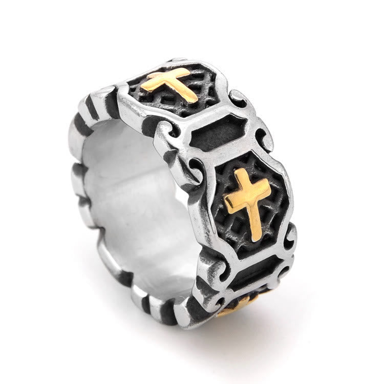 Anillo con Patrón de Cruz Sagrada Estilo Moderno