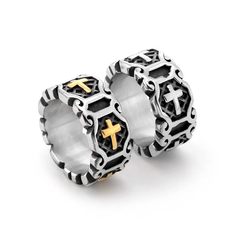 Anillo con Patrón de Cruz Sagrada Estilo Moderno