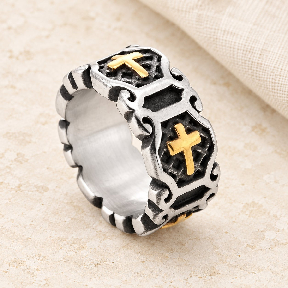 Modern Style Sacred Cross Pattern Ring
