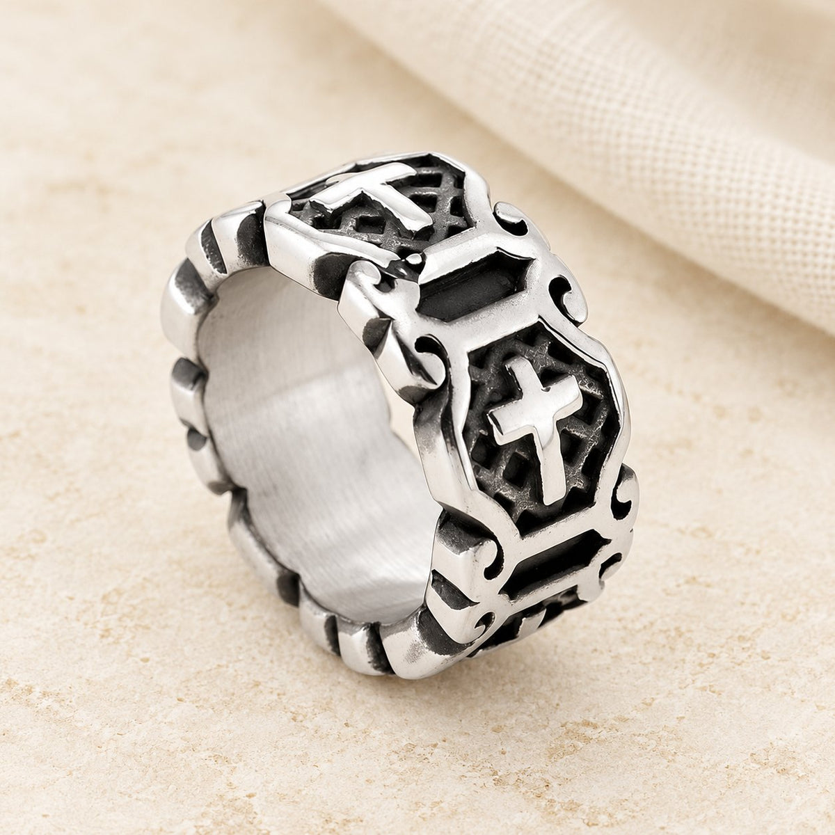 Modern Style Sacred Cross Pattern Ring