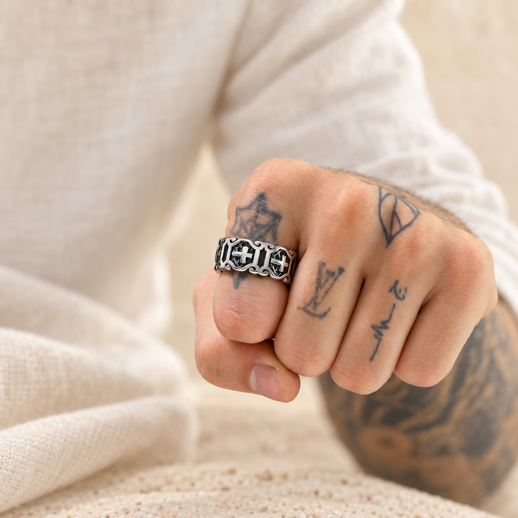Modern Style Sacred Cross Pattern Ring