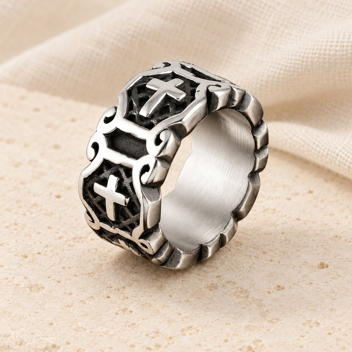 Modern Style Sacred Cross Elegant Pattern Ring