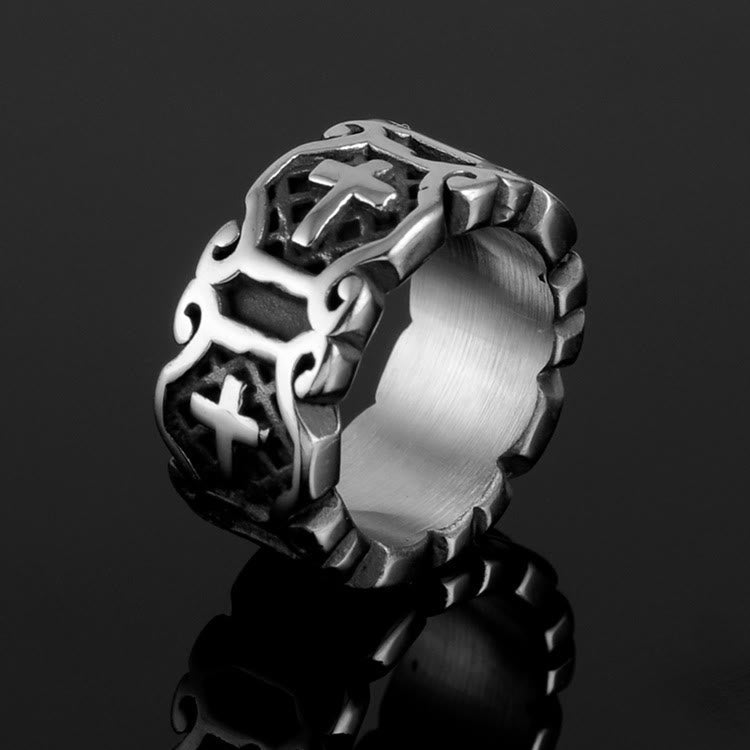 Anillo con Patrón de Cruz Sagrada Estilo Moderno
