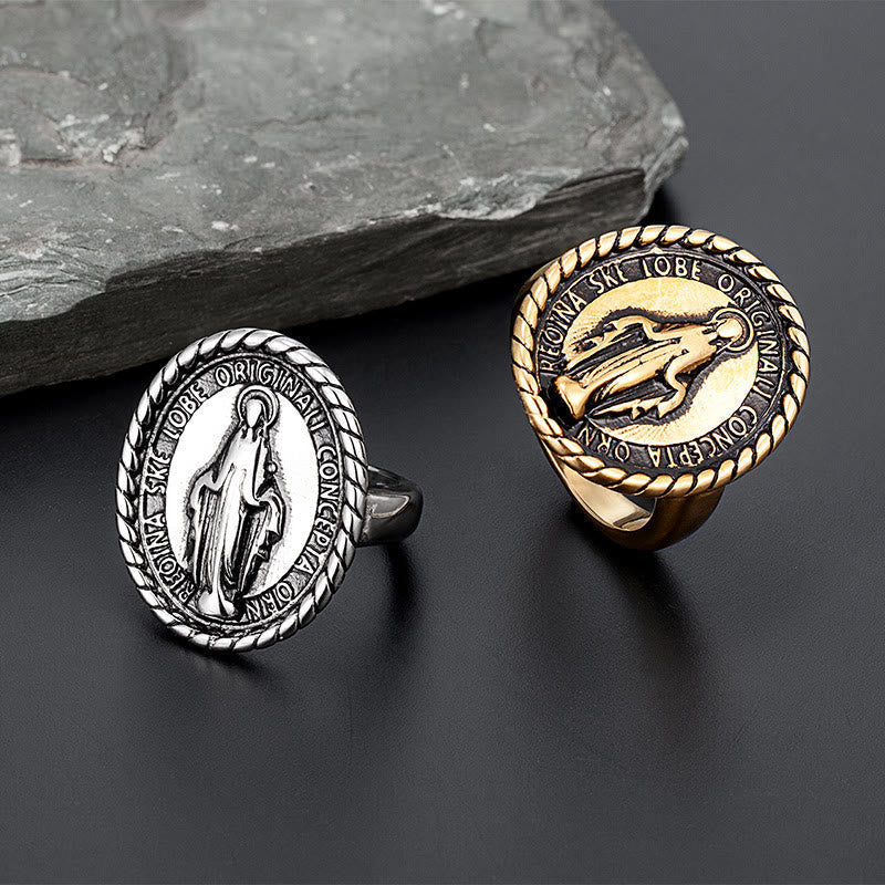 Anillo de Bendición con Medallón de la Virgen María Estilo Clásico