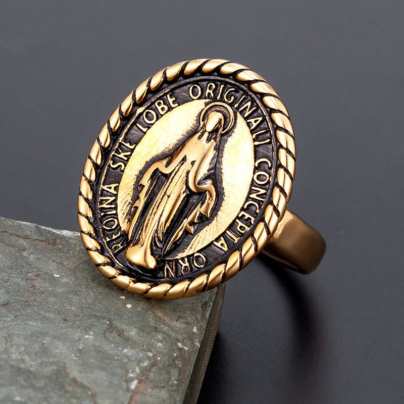 Anillo de Bendición con Medallón de la Virgen María Estilo Clásico