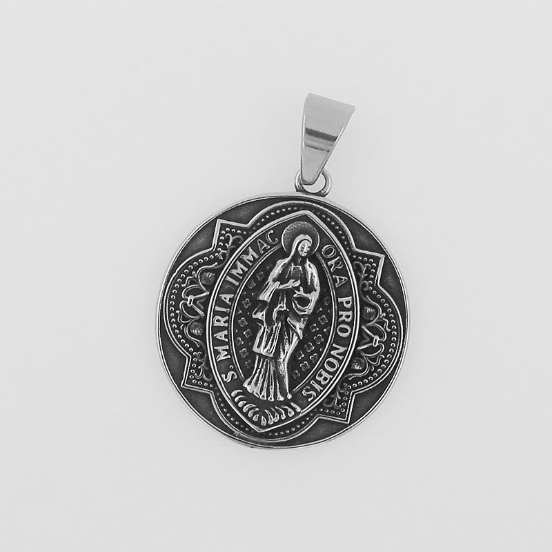 Collar con Dije Redondo con Patrón de la Virgen María Estilo Retro