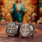 Anillo de Fe Divina Cruz de San Benito Estilo Clásico