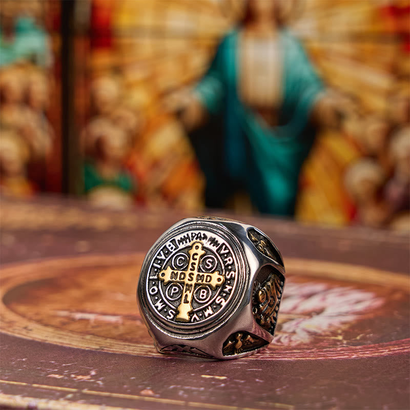 Classic Style St. Benedict Cross Divine Faith Ring