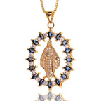 Collar con Dije de Gemas de la Medalla Milagrosa de la Virgen Estilo Lujo