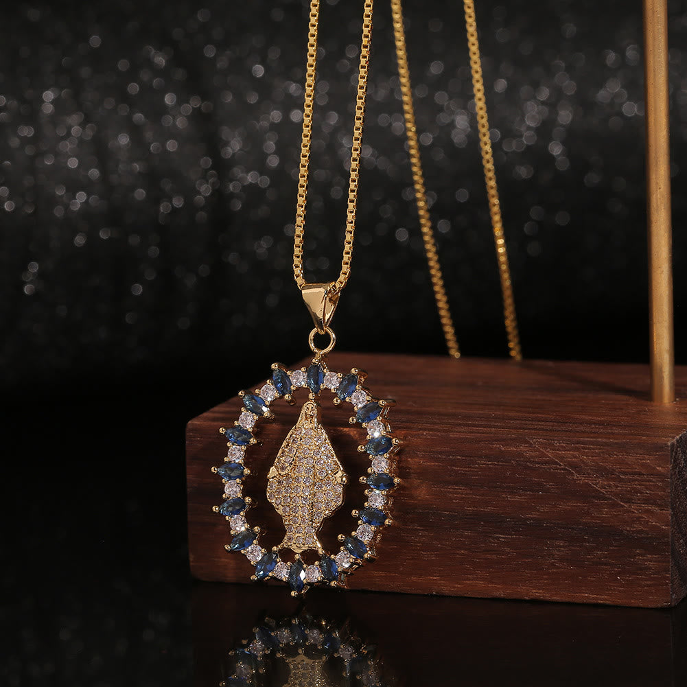 Collar con Dije de Gemas de la Medalla Milagrosa de la Virgen Estilo Lujo