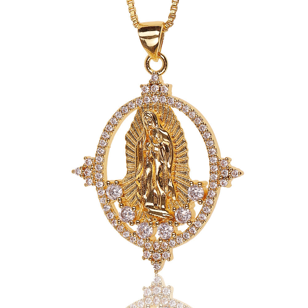 Collar con Dije de Gemas de la Virgen de Guadalupe Estilo Lujo