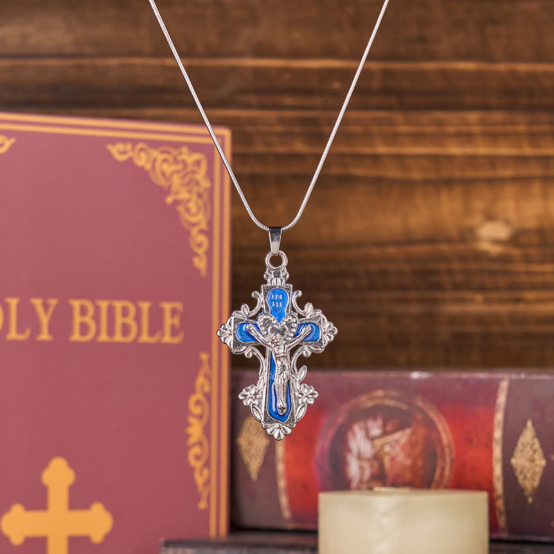 Collar con Dije de Fe Crucifijo Cruz de Jesús en 4 Colores Estilo Clásico