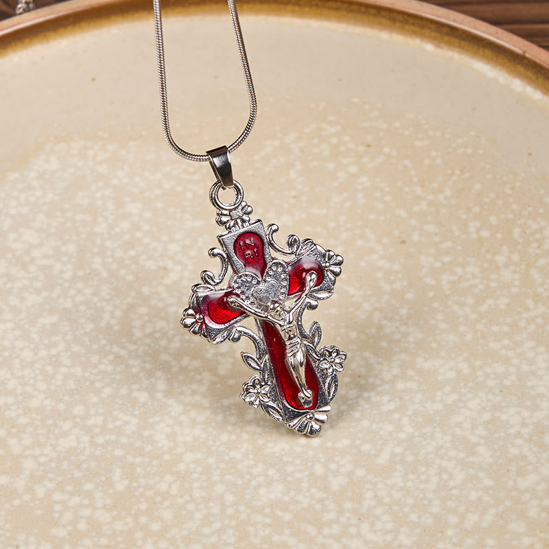 Collar con Dije de Fe Crucifijo Cruz de Jesús en 4 Colores Estilo Clásico