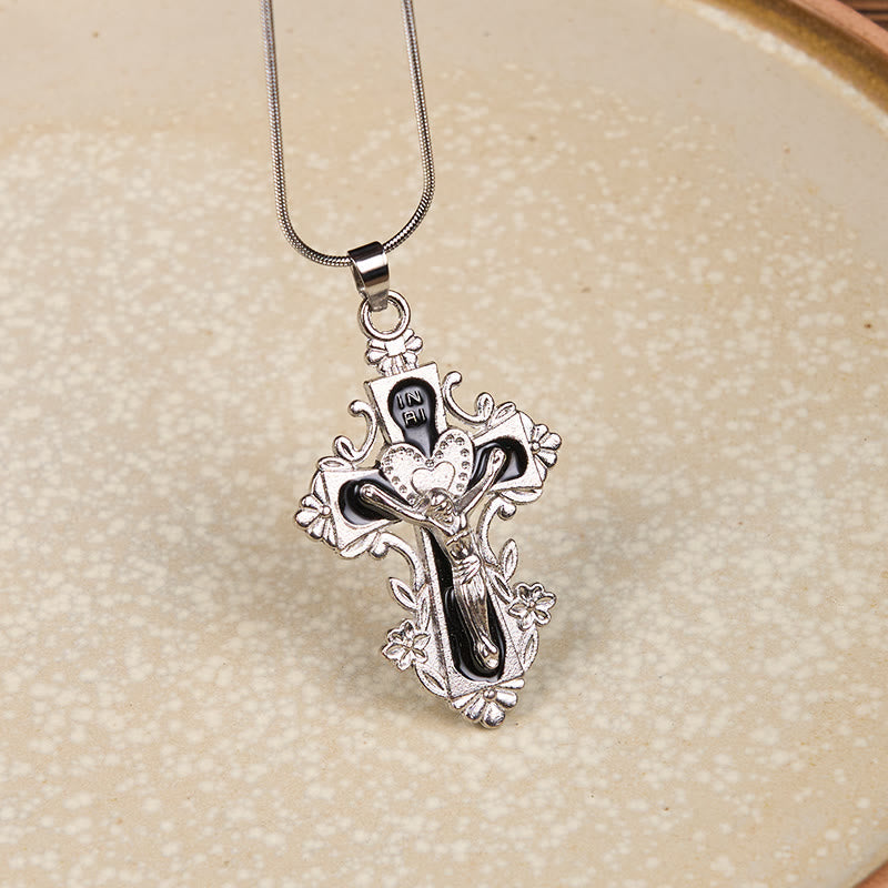Collar con Dije de Fe Crucifijo Cruz de Jesús en 4 Colores Estilo Clásico