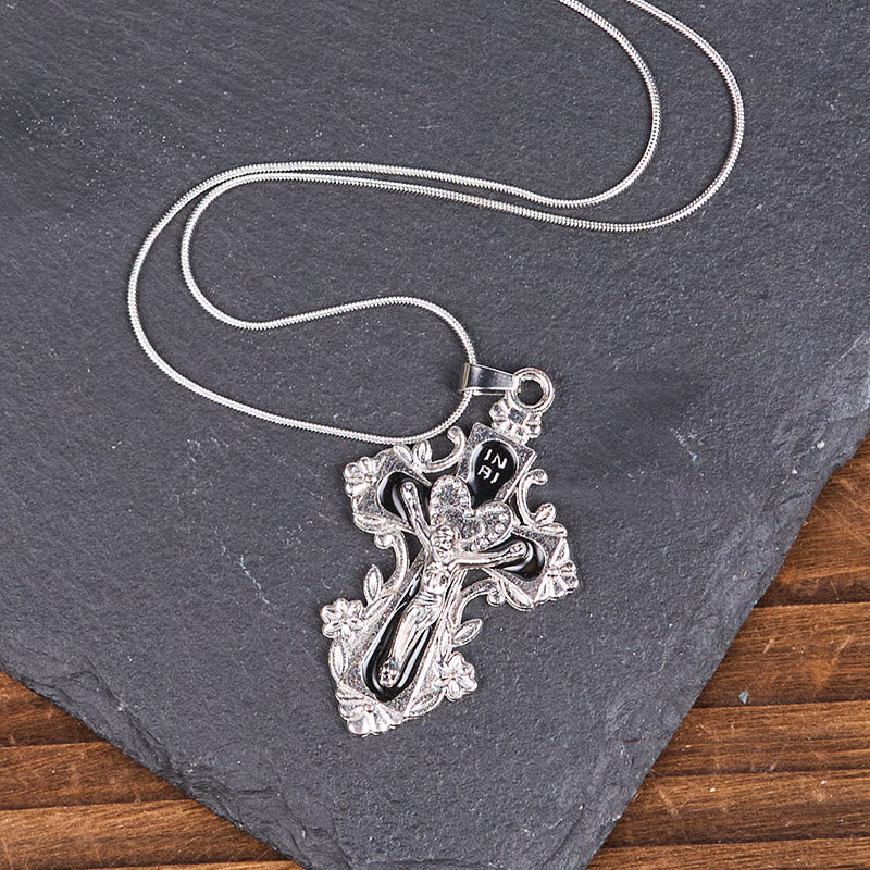 Collar con Dije de Fe Crucifijo Cruz de Jesús en 4 Colores Estilo Clásico