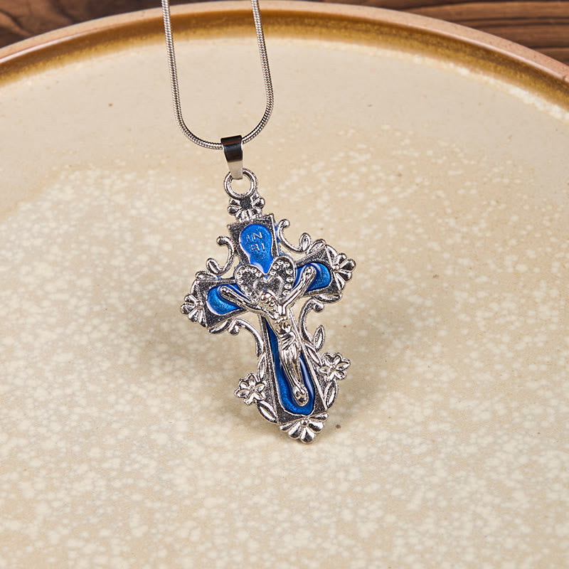 Collar con Dije de Fe Crucifijo Cruz de Jesús en 4 Colores Estilo Clásico