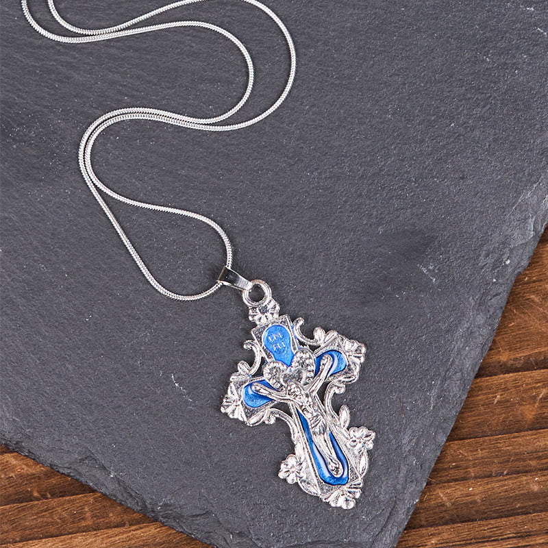 Collar con Dije de Fe Crucifijo Cruz de Jesús en 4 Colores Estilo Clásico