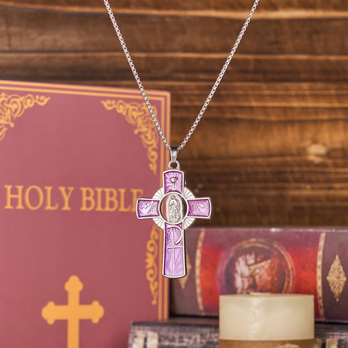 6 Color Virgin Mary Our Lady of Guadalupe Faith Cross Pendant Necklace