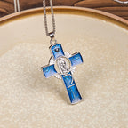 Collar con Dije de Cruz de Fe con la Virgen María y la Virgen de Guadalupe en 6 Colores