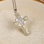 Collar con Dije de Cruz de Fe con la Virgen María y la Virgen de Guadalupe en 6 Colores