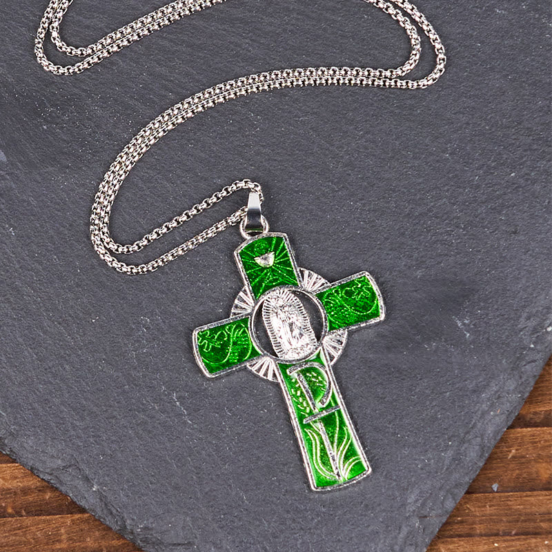 Collar con Dije de Cruz de Fe con la Virgen María y la Virgen de Guadalupe en 6 Colores