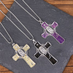 Collar con Dije de Cruz de Fe con la Virgen María y la Virgen de Guadalupe en 6 Colores