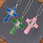 Collar con Dije de Cruz de Fe con la Virgen María y la Virgen de Guadalupe en 6 Colores