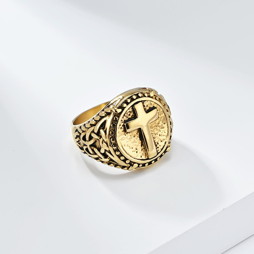 Anillo Robusto de Fe Divina con Cruz Estilo Minimalista