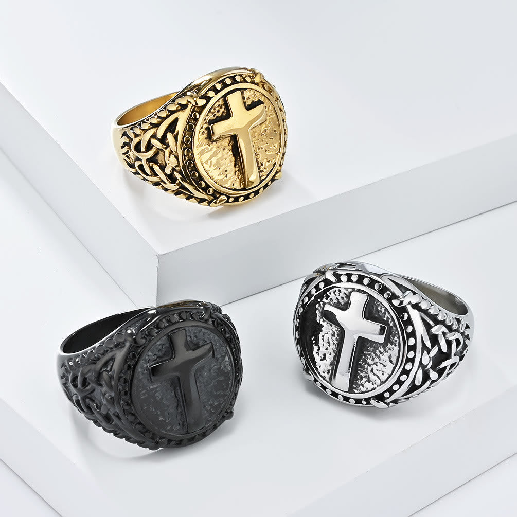 Anillo Robusto de Fe Divina con Cruz Estilo Minimalista