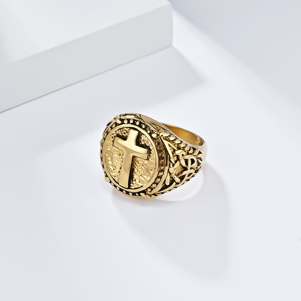 Anillo Robusto de Fe Divina con Cruz Estilo Minimalista