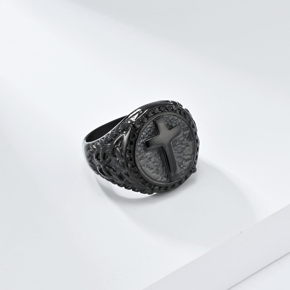 Anillo Robusto de Fe Divina con Cruz Estilo Minimalista